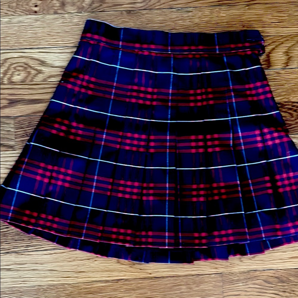 Plaid Pleated Red and Blue American Apparel Miniskirt XS